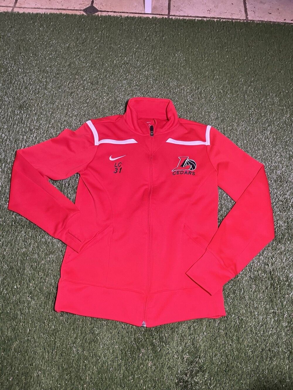 Nike Women’s Small Track Jacket Red White Full Zip Stand-Up Collar Size S